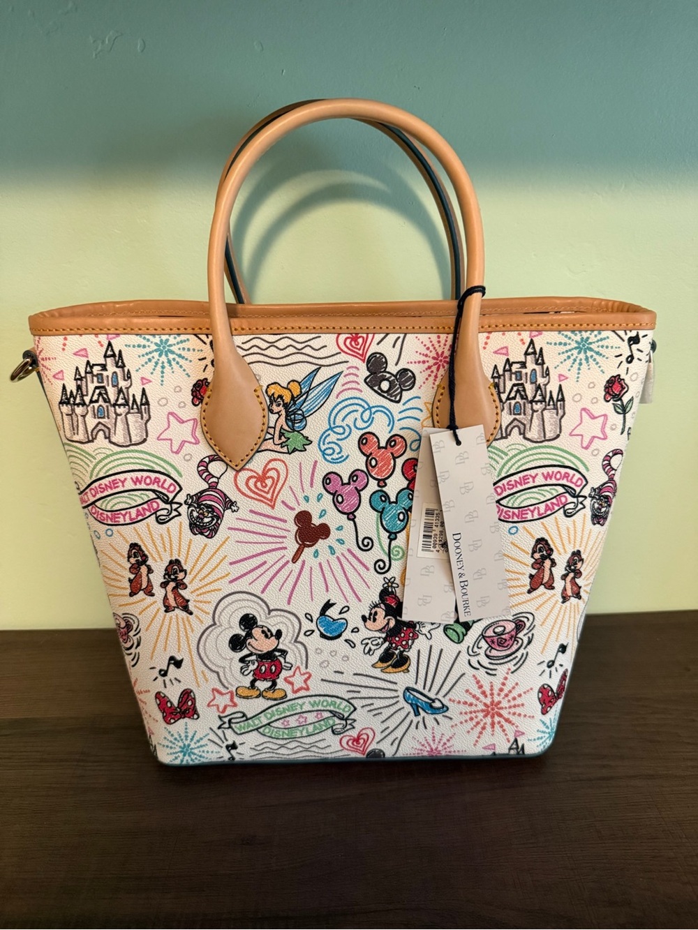 Dooney & Bourke Cream Canvas Disney Sketch Tote with Tan Trim - Picture 2 of 2